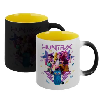 Huntrix K-pop series, Κούπα Μαγική εσωτερικό κίτρινη, κεραμική 330ml που αλλάζει χρώμα με το ζεστό ρόφημα