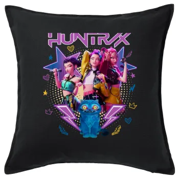 Huntrix K-pop series, Μαξιλάρι καναπέ Μαύρο 100% βαμβάκι, περιέχεται το γέμισμα (50x50cm)