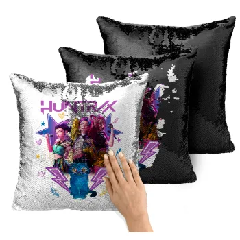 Huntrix K-pop series, Μαξιλάρι καναπέ Μαγικό Μαύρο με πούλιες 40x40cm περιέχεται το γέμισμα