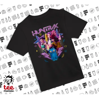 Huntrix K-pop series, Άνετο παιδικό T-Shirt ΜΑΥΡΟ από 100% βαμβάκι, για κάθε μέρα. Vegan & OEKO-TEX πιστοποιημένο.