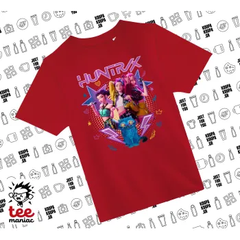 Huntrix K-pop series, Άνετο παιδικό T-Shirt ΚΟΚΚΙΝΟ από 100% βαμβάκι, για κάθε μέρα. Vegan & OEKO-TEX πιστοποιημένο.