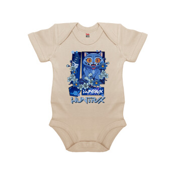 Huntrix Derpy the blue tiger, Βρεφικό φορμάκι μωρού, 0-18 μηνών, Natural (Εκρού), 100% Organic Cotton, κοντομάνικο