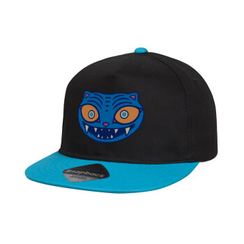 Huntrix Derpy the blue tiger, Child's Flat Snapback Hat, Black/Blue (100% COTTON, CHILD, UNISEX, ONE SIZE)