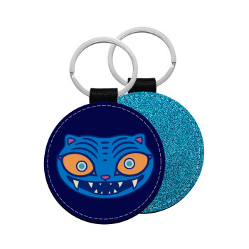 Huntrix Derpy the blue tiger, Μπρελόκ Δερματίνη, στρογγυλό ΜΠΛΕ (5cm)