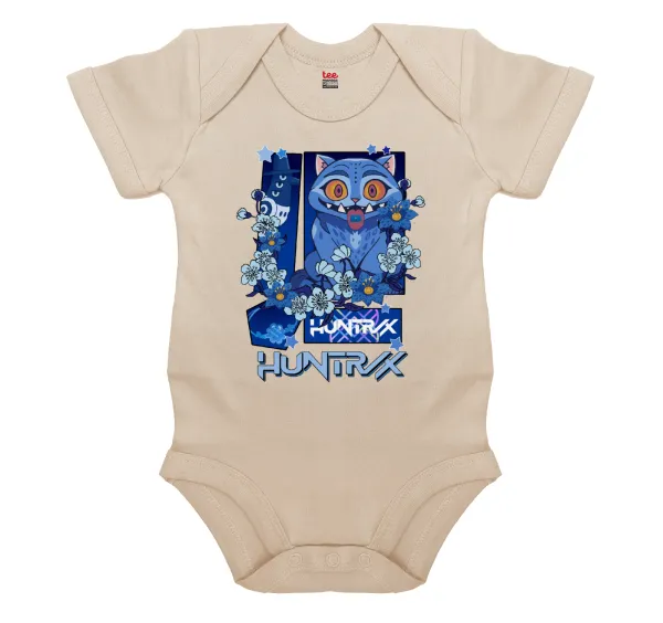 Huntrix Derpy the blue tiger — Short-sleeve baby bodysuit, 0-18 months, natural (ecru), 100% organic cotton
