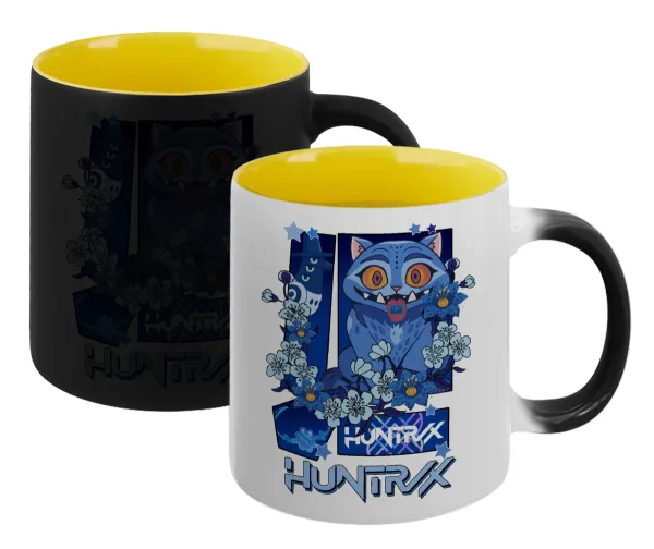 Huntrix Derpy the blue tiger — Κούπα Μαγική εσωτερικό κίτρινη, κεραμική 330ml που αλλάζει χρώμα με το ζεστό ρόφημα