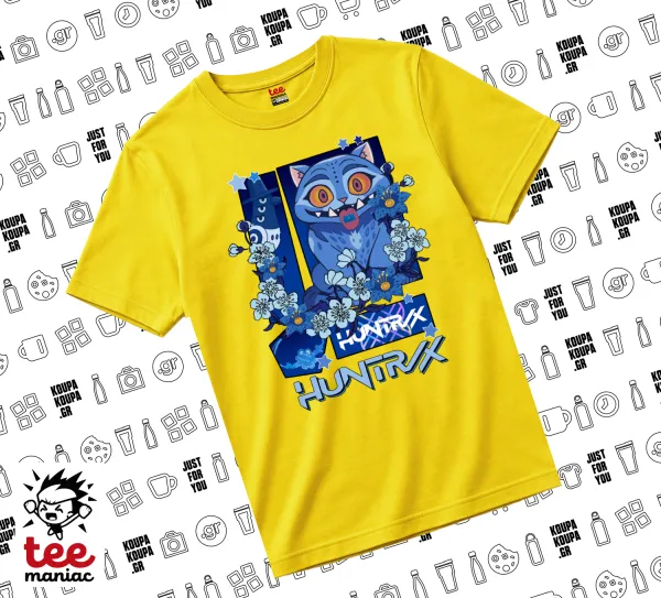 Huntrix Derpy the blue tiger — Κίτρινο Άνετο παιδικό T-Shirt από 100% βαμβάκι, για κάθε μέρα. Vegan & OEKO-TEX πιστοποιημένο.