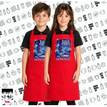 Huntrix Derpy the blue tiger, Κόκκινη ΠΑΙΔΙΚΗ Ποδιά μακριά Σεφ ολόσωμη με τσέπες