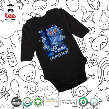 Huntrix Derpy the blue tiger, Μακρυμάνικο βρεφικό φορμάκι, 0-18 μηνών, ΜΑΥΡΟ, 100% Organic Cotton