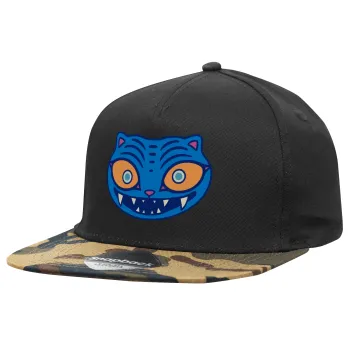 Huntrix Derpy the blue tiger, Καπέλο Ενηλίκων Flat Snapback Μαύρο/Παραλλαγή, (100% ΒΑΜΒΑΚΕΡΟ TWILL, ΕΝΗΛΙΚΩΝ, UNISEX, ONE SIZE)