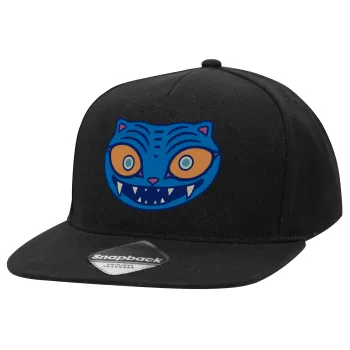 Huntrix Derpy the blue tiger, Καπέλο Ενηλίκων Flat Snapback Μαύρο, (100% ΒΑΜΒΑΚΕΡΟ TWILL, ΕΝΗΛΙΚΩΝ, UNISEX, ONE SIZE)