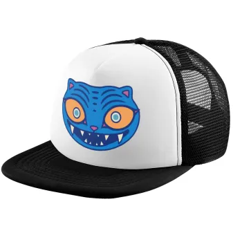 Huntrix Derpy the blue tiger, Child's Soft Trucker Hat with BLACK/WHITE Mesh (POLYESTER, CHILD, ONE SIZE)