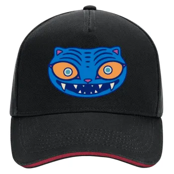 Huntrix Derpy the blue tiger, DRILL Adult Ultimate Hat BLACK/RED, (100% COTTON, ADULT, UNISEX, ONE SIZE)