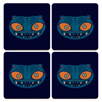 Huntrix Derpy the blue tiger, ΣΕΤ x4 Σουβέρ ξύλινα τετράγωνα plywood (9cm)