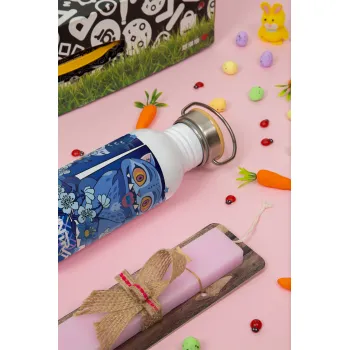 Huntrix Derpy the blue tiger, Πασχαλινή Λαμπάδα με παγούρι μεταλλικό (620ml, stainless steel) & κερί αρωματικό πλακέ (30cm) (ΡΟΖ)