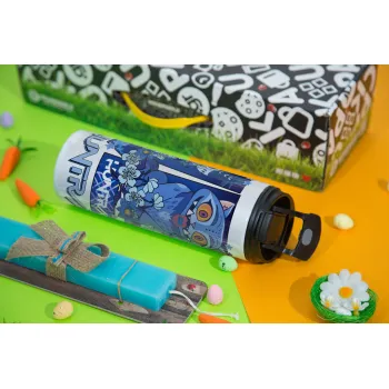 Huntrix Derpy the blue tiger, Πασχαλινή Λαμπάδα με Travel Tumbler θερμό με διπλό καπάκι (600ml, BPA free) & κερί αρωματικό πλακέ (30cm) (ΤΙΡΚΟΥΑΖ)