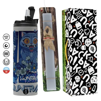 Huntrix Derpy the blue tiger, Πασχαλινή Λαμπάδα με Travel Tumbler θερμό (600ml, BPA free) & κερί αρωματικό πλακέ (30cm) (ΓΚΡΙ)