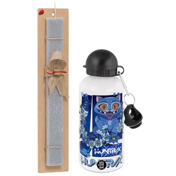 Huntrix Derpy the blue tiger, Πασχαλινή Λαμπάδα με παγούρι μεταλλικό  αλουμινίου (500ml) & κερί αρωματικό πλακέ (30cm) (ΓΚΡΙ)