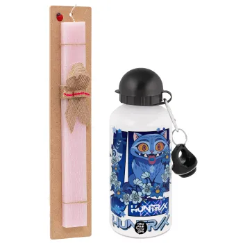 Huntrix Derpy the blue tiger, Πασχαλινή Λαμπάδα με παγούρι μεταλλικό αλουμινίου (500ml) & κερί αρωματικό πλακέ (30cm) (ΡΟΖ)