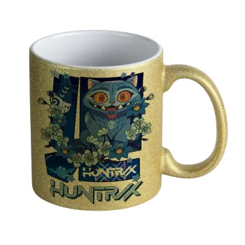 Huntrix Derpy the blue tiger, Κούπα Χρυσή Glitter που γυαλίζει, κεραμική, 330ml