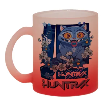 Huntrix Derpy the blue tiger, Κούπα γυάλινη δίχρωμη με βάση το κόκκινο ματ, 330ml