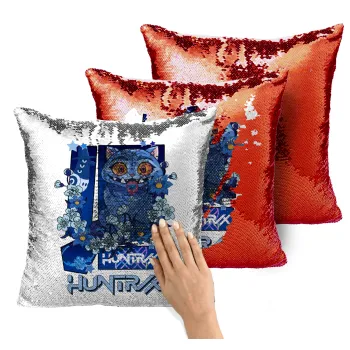 Huntrix Derpy the blue tiger, Μαξιλάρι καναπέ Μαγικό Κόκκινο με πούλιες 40x40cm περιέχεται το γέμισμα