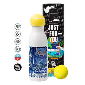 Huntrix Derpy the blue tiger, Tennis ball Metal mug thermos White, double wall, 550ml