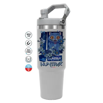 Huntrix Derpy the blue tiger, ΓΚΡΙ χρώματος Θερμός Ανοξείδωτο 890ml (30oz) με χερούλι