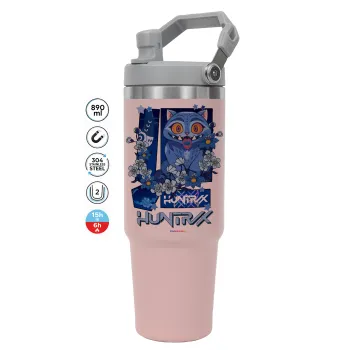 Huntrix Derpy the blue tiger, ΡΟΖ χρώματος Θερμός Ανοξείδωτο 890ml (30oz) με χερούλι