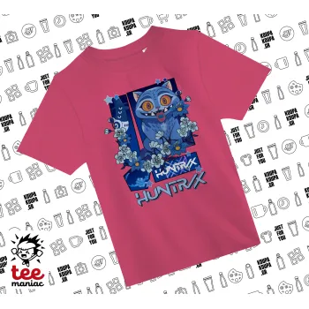 Huntrix Derpy the blue tiger, PINK childrens T-Shirt made of 100% cotton, for every day. Vegan & OEKO-TEX certified.