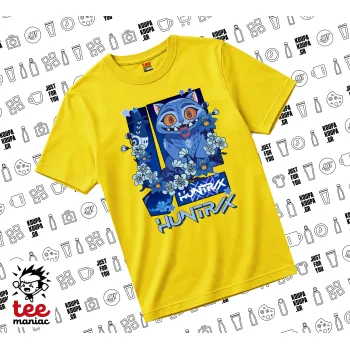 Huntrix Derpy the blue tiger, yellow childrens T-Shirt made of 100% cotton, for every day. Vegan & OEKO-TEX certified.