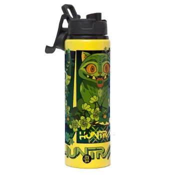 Huntrix Derpy the blue tiger, Μεταλλικό παγούρι νερού με καπάκι ασφαλείας, αλουμινίου 850ml