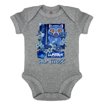 Huntrix Derpy the blue tiger, Βρεφικό φορμάκι μωρού, 0-18 μηνών, ΓΚΡΙ ΜΕΛΑΝΖΕ, 100% Organic Cotton, κοντομάνικο