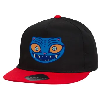 Huntrix Derpy the blue tiger, Καπέλο παιδικό Flat Snapback, Μαύρο/Κόκκινο (100% ΒΑΜΒΑΚΕΡΟ, ΠΑΙΔΙΚΟ, UNISEX, ONE SIZE)