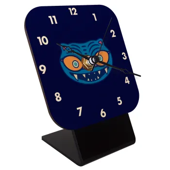 Huntrix Derpy the blue tiger, Quartz Table clock in natural wood (10cm)