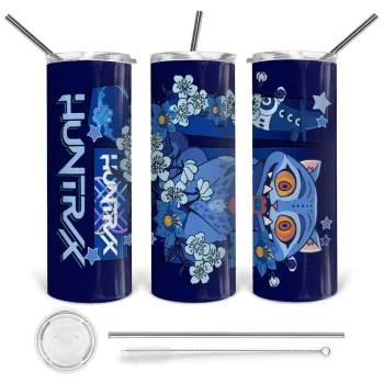 Huntrix Derpy the blue tiger, Tumbler ποτήρι θερμό από ανοξείδωτο ατσάλι 600ml, με μεταλλικό καλαμάκι & βούρτσα καθαρισμού