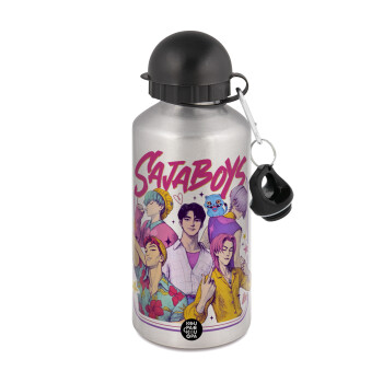 Huntrix Saja Boys, Μεταλλικό παγούρι νερού, Ασημένιο, αλουμινίου 500ml