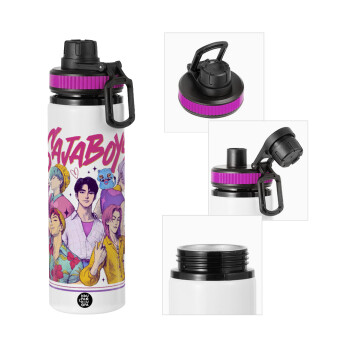 Huntrix Saja Boys, Μεταλλικό παγούρι νερού με καπάκι ασφαλείας, αλουμινίου 850ml