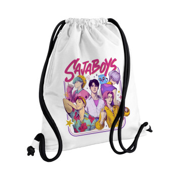 Huntrix Saja Boys, Backpack pouch GYMBAG white, with pocket (40x48cm) & thick cords