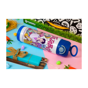 Huntrix Saja Boys, Πασχαλινή Λαμπάδα με Παιδικό παγούρι θερμό, ανοξείδωτο, με καλαμάκι ασφαλείας, ΜΠΛΕ (500ml)