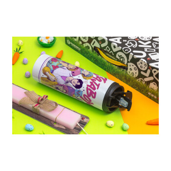 Huntrix Saja Boys, Πασχαλινή Λαμπάδα με Travel Tumbler θερμό με διπλό καπάκι (600ml, BPA free) & κερί αρωματικό πλακέ (30cm) (ΡΟΖ)