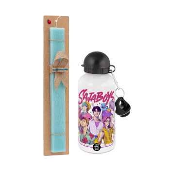 Huntrix Saja Boys, Πασχαλινή Λαμπάδα με παγούρι μεταλλικό αλουμινίου (500ml) & λαμπάδα αρωματική πλακέ (30cm) (ΤΙΡΚΟΥΑΖ)