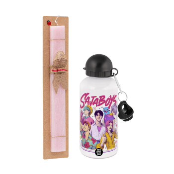 Huntrix Saja Boys, Πασχαλινή Λαμπάδα με παγούρι μεταλλικό αλουμινίου (500ml) & κερί αρωματικό πλακέ (30cm) (ΡΟΖ)