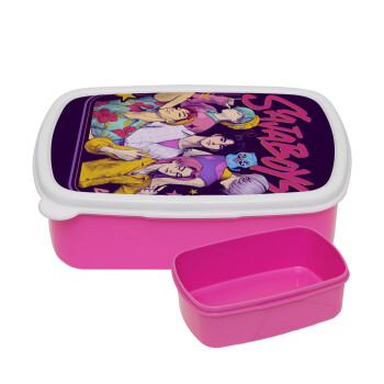 Huntrix Saja Boys, ΡΟΖ παιδικό δοχείο φαγητού (lunchbox) πλαστικό (BPA-FREE) Lunch Βox M18 x Π13 x Υ6cm