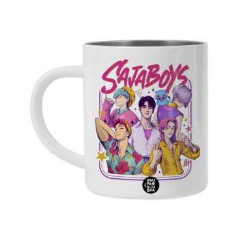 Huntrix Saja Boys, Λευκή Ανοξείδωτη Μεταλλική Κούπα 450ml - Διπλού Τοιχώματος 