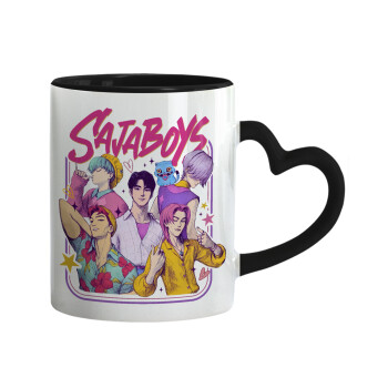 Huntrix Saja Boys, Κούπα καρδιά χερούλι μαύρη, κεραμική, 330ml