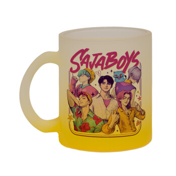 Huntrix Saja Boys, Κούπα γυάλινη δίχρωμη με βάση το κίτρινο ματ, 330ml