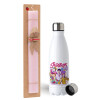 Easter Set, metallic stainless steel water bottle (750ml) & scented flat Easter candle (30cm) (PINK)