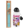 Easter Set, metallic aluminum water bottle (500ml) & scented flat candle (30cm) (TURQUOISE)