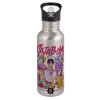Water bottle Silver with straw, stainless steel 600ml